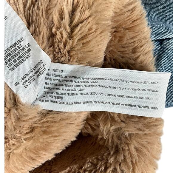 Hollister Faux Fur Lined Denim Jacket Women’s XS Y2K Cropped Tan Sherpa Collar - Picture 12 of 13